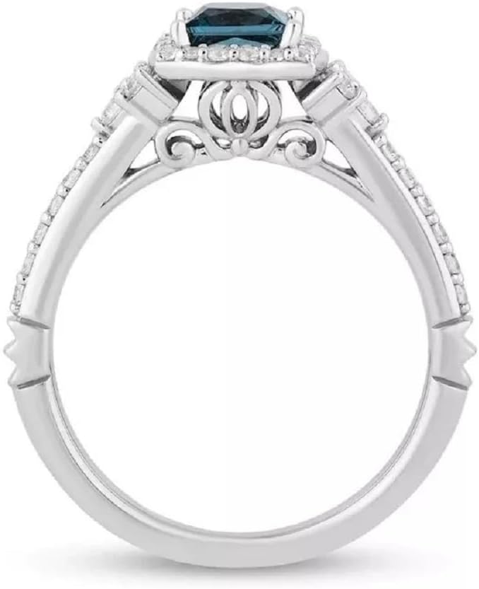 Generic Princess Cut London Blue Topazz & Diamond 14K White Gold Finish Diamond Halo Wedding Engagement Ring for Women's
