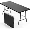 Bonnlo Mesa Plegable 6ft, Mesa Larga de Plástico Negra Portátil para Camping, Fiesta, Banquete y Uso Interior y Exterior miniatura 2