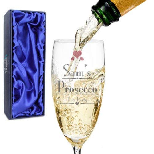 Vaso de Prosecco Personalizable  Vino cumpleaños Despedida de Soltera o Dama de Honor Regalo de Boda  Kitchen Gift Company®, Vidrio, Personalised Prosecco Glass + Silk Lined Gift Box