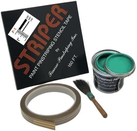 Automotive Pinstriping KIT - Stencil/Brush/Paint - Pinstripe Your Car/Truck - Results: 5/32 inch Stripe, 5/32 inch Space, 1/16 inch Stripe (Emerald Green, 160 Foot roll)