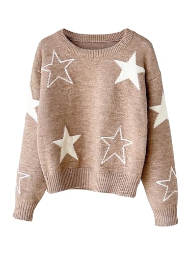 Image of RoseSeek Girl's Bow Graphic Sweaters Crewneck Long Sleeve Knit Pullover Tops Drop Shoulder Knitwear