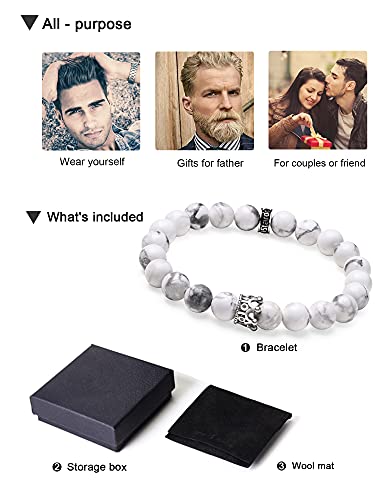 Nature Stone Beaded Bracelet Men's Women's Link Wrist Accessories Gemstone Chakra Lava Rock White Turquoise Stone Essential Oil Diffuser Bracelet Energy Yoga Healing Crystals Bracelet Adjustable #TOP1