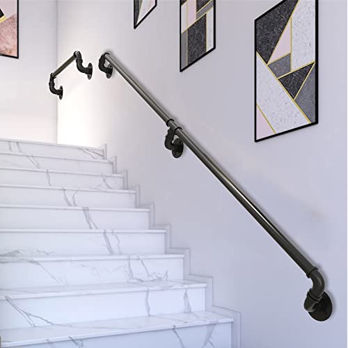 Rampe d escalier en fer forgé noir MObyat main courante murale extérieure kit complet 4 pieds