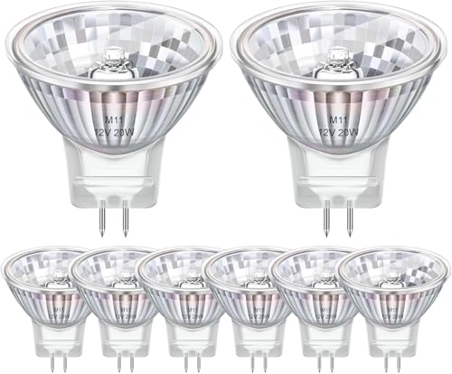 8er Pack MR11 GU4 Halogen 12V 20W Halogenstrahler, MR11 Leuchtmittel Dimmbar 2700K Warmweiß 240LM Lange Lebensdauer GU4 Halogen für Landschaftsbeleuchtung, Schienenbeleuchtung, Einbaubeleuchtung