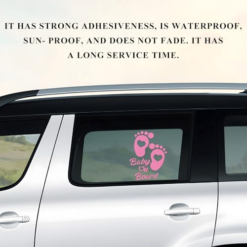 Image of Baby on Board Car Sticker, High Intensity Reflective Baby on Board Footprint Safety Warning Decal, Waterproof Kids on Board Baby in Car Feet Decal Sticker for Bumper (Pink)