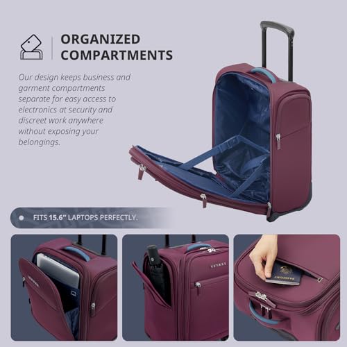 Image of Verage Underseat Carry On Luggage With Spinner Wheels, 16-Inch Rolling Pro, Softside, Grape Red