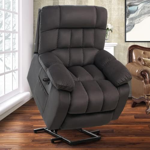 CDCASA Electric Power Lift Recliner Chair with Massage and Heat for Elderly, Reclining Chairs for Seniors, 3 Positions, Side Pocket, USB Port, Plush Fabric - Gray Coffee