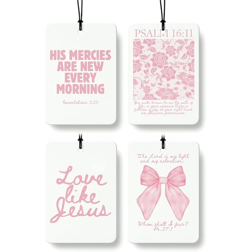 Vesavifaka 4 Pezzi Profumatore Auto Albero Profumato Auto Rosa, Profumo Auto con Fiocco di Fiori, Profumatore da Appendere Auto Specchietto Decorazione, adatto anche per Armadio Cassetto Libri,