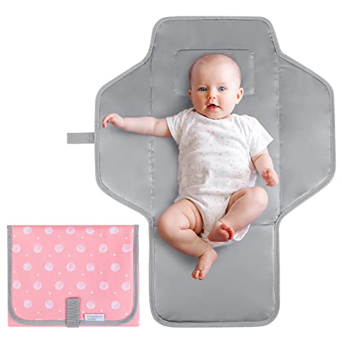 Image of Portable Changing Pad for Baby, Compact Waterproof Diaper Mat with Built-in Cushion, Pink
