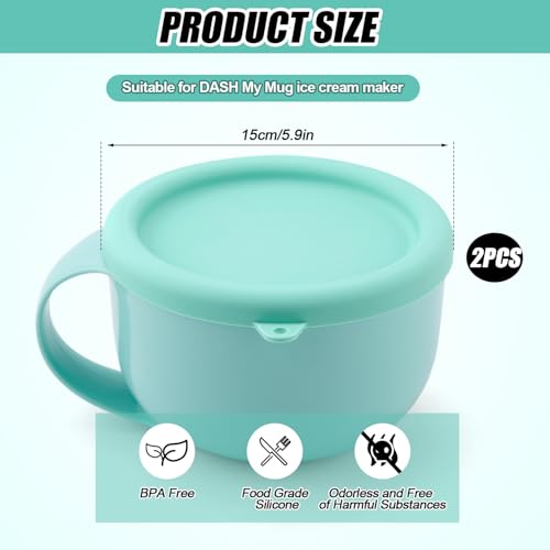 2pcs Silicone Lid for Dash My Mug, 5.9in BPA-Free Silicone Bowl Covers Storage Lid Replacement for Dash Ice Cream Maker Mug (Light Green)