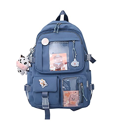 Kawaii Sac à dos avec pendentif kawaii et accessoires pour fille - Harajukue - En toile - Beau sac à dos de voyage - Harajuku - Sac d'école pour adolescentes, bleu, 43CM*37CM*5CM Cover
