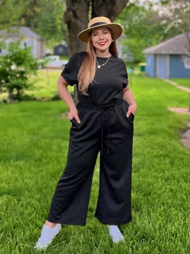 Imily Bela Womens Plus Size 2 Piece Sets Summer Vacation Outfits Short Sleeve Tops and Wide Leg Pants Matching Lounge Set3