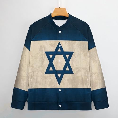 Vintage Israel Flag Men's Bomber Jacket Lightweight Casual Baseball Coats Streetwear With Pocket4