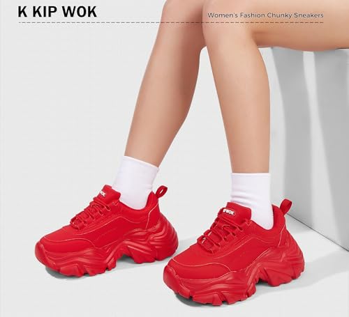 Image of K KIP WOK Chunky Sneakers for Women Fashion Platform White Leather Casual Dad Shoes Comfortable Wedge Walking Sport Sneakers