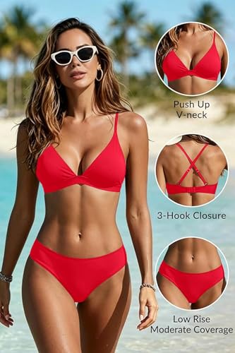 Image of Yonique Womens Push Up Bikini Set - Two Piece Swimsuit V Neck Crisscross Back Bathing Suit 2025 Swimwear