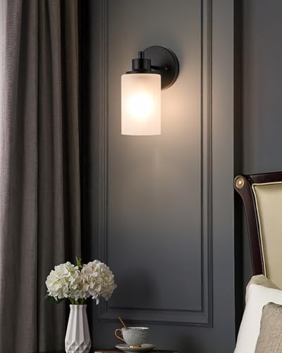 WYNEYET 3 Pack Farmhouse Wall Sconces, Black Bath Vanity Light Fixtures with White Frosted Glass Shade, Modern Indoor Bathroom Wall Mounted Lighting Vintage Lamp for Bedroom, Porch, Kitchen WYNEYET 3 Pack Farmhouse Wall Sconces, Black Bath Vanity Light Fixtures with White Frosted Glass Shade, Modern Indoor Bathroom Wall Mounted Lighting Vintage Lamp for Bedroom, Porch, Kitchen - Image 4