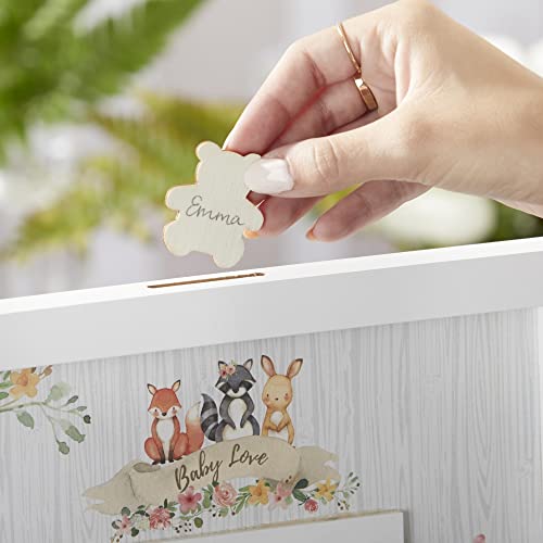 Image of Kate Aspen Pink Woodland Baby Shower Decorations Guest Book Alternative with Wooden Teddy Bear Inserts, Woodland Nursery Decor