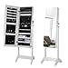 Armoire à Bijoux avec Miroir Étagère à bijoux Verrouillable Organisateur de bijoux Miroir avec Support en Bois Blanc 43,3x40x147cm