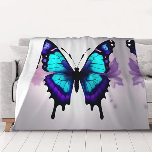 Couverture flanelle papillon bleu violet jeté de lit en peluche douce - 2