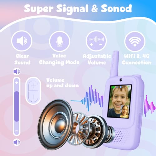 Image of Video Walkie Talkies for Kids, 2 Pack Rechargeable Handheld Video Intercom Kids Walkies Talkies, Indoor Outdoor Toys for Family Games, Outside, Camping, Hiking for Boys Girls Ages 3-12 (Purple)