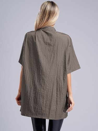 inhzoy Damen Kittel Berufskleidung Friseur Hundefriseur Kittel Schürze Kurzarm Mit Tasche Für SPA Salon Pet Shop Grau L