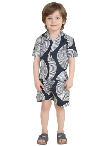 Image of POLKA TOTS 100% Cotton Co-Ord Set for Boys | Half Sleeve Shirt & Shorts Beach Outfit for Kids | Ultra-soft & Breathable Summer Clothes for Toddler & Baby Boy | Casual Dress & Printed Nightwear Set