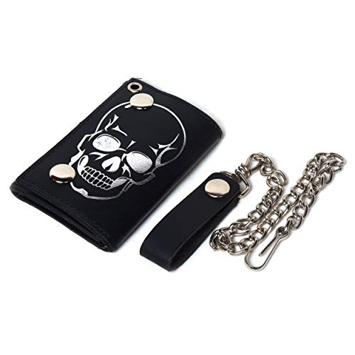 Leatherboss Genuine Leather Trifold Cool Skull Biker Chain Credit Card Cash with ID Holder Wallet2