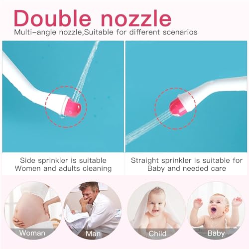 Image of RECLUSE Handheld Portable Bidet Spray with 2 Angled Nozzles Personal Bidet Sprayer for Kids Ass Washing, Personal Hygiene Bathroom Aid, Pregnant Women Cleansing, Postpartum Clean (Pink)