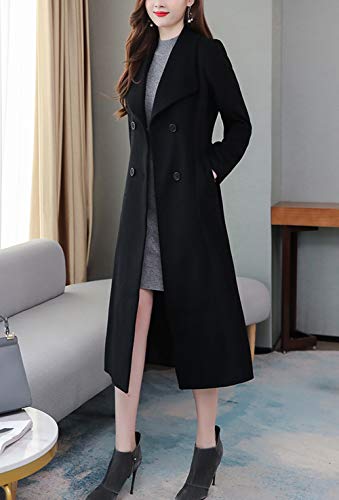 chouyatou Women's Chic Shawl Collar Work Double Breasted Maxi Long Wool Pea Coat2