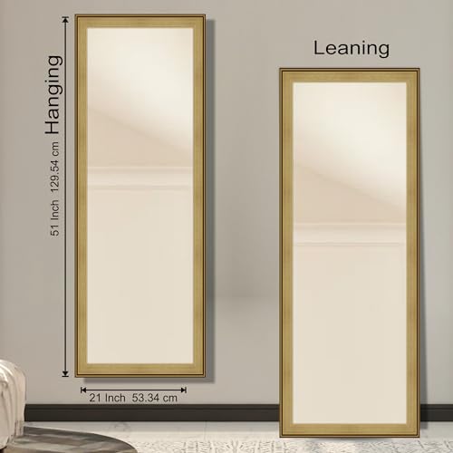 Image of Creative Arts n Frames 21 x 51 inch Full Length Dressing Chevel Long Fiber Wood Rectangular Framed HD Mirror Home Wall Living Room Decor Items (Smokey Oak with Gold Trim)
