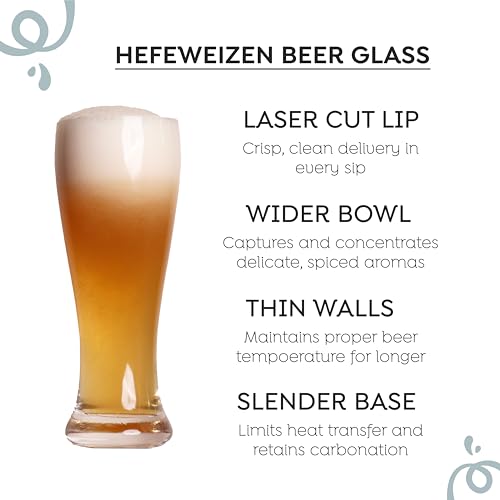 Image of Sipologie Hefeweizen Beer Glass 350Ml, Set Of 2- Authentic German Wheat Beer Experience - Transparent