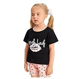 Vêtements de bébé Fille Lettre Imprimer Manches Courtes col Rond Hauts décontractés + Short imprimé 2 pièces Ensemble de Tenues de vêtements de Nuit Robe Bleu Fille 8 Ans (Black, 3-4 Years)