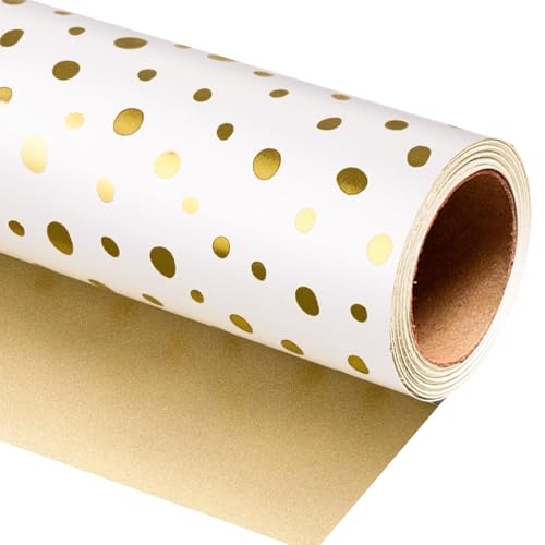 Burymento Golden Lrregular Dots Wrapping Paper Reversible Gold Gift Wrap for Birthday Valentines Mothers day Graduation Wedding Fathers day Baby Shower Christmas (Mini Roll 17in x 32.8ft)