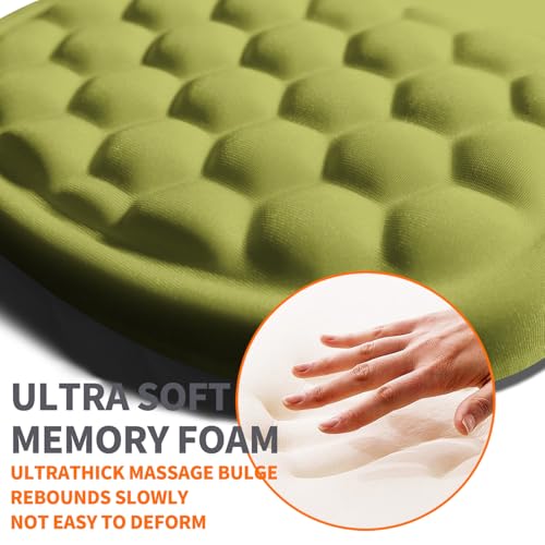 Image of Ergonomic Joint Wrist Support Mouse Pad with Memory Foam Cushion Massage Bump, Carpal Tunnel Pain Relief Mousepad Slope Design for Wrist Rest, 11.8x7.9 in, Khaki Green