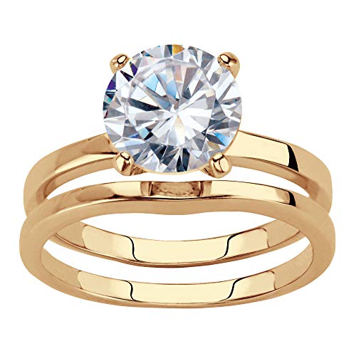 Palm Beach Jewelry 14K Yellow Gold-Plated Round Cubic Zirconia 2-Piece Solitaire Bridal Ring Set Size 7