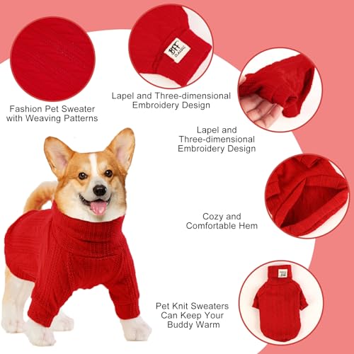 Hundepullover Stilvoller Warmer Hunde- und Katzenpullover, Weicher Rollkragen-Hundebekleidungsweste, Weiches Haustier-Winterzubehör, Geeignet für Welpen, Kleine und Mittelgroße Hunde (Rot,S) O15