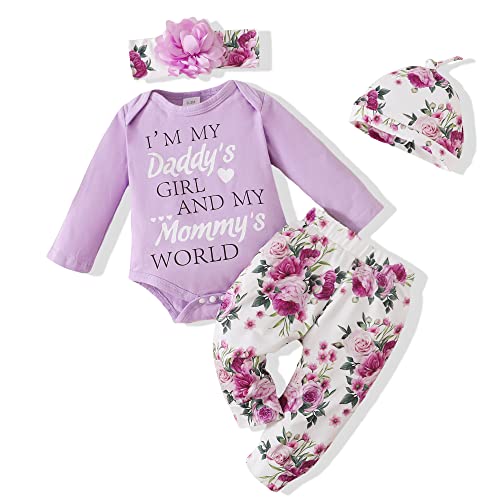 Image of Renotemy Newborn Baby Girl Clothes Outfits Infant Romper Ruffle Floral Pants Cute Toddler Baby Girl Clothes Set