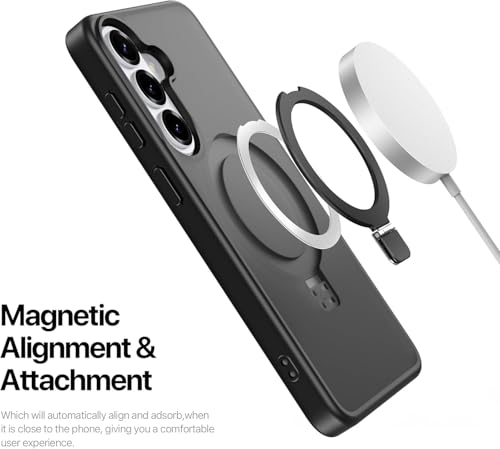 Image of DIZORO Polycarbonate Magnetic Ostand Ring Basic Case Fit Compatible with Samsung Galaxy S26 Plus Case, Compatible with Wireless Charging, Military Grade Drop Translucent Hard Back Cover (Black)