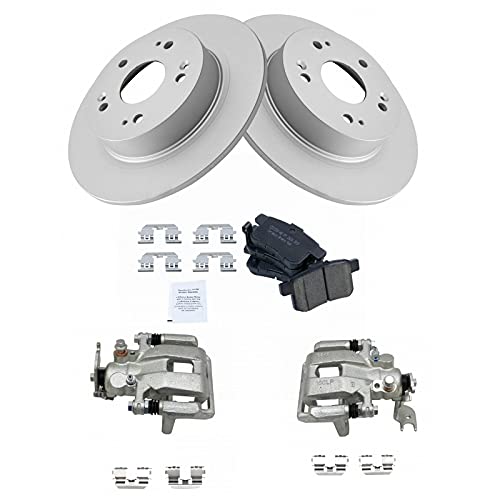 Image of TRQ Rear Brake Pad and Rotor Set Ceramic G Coated Vented Rotors Calipers