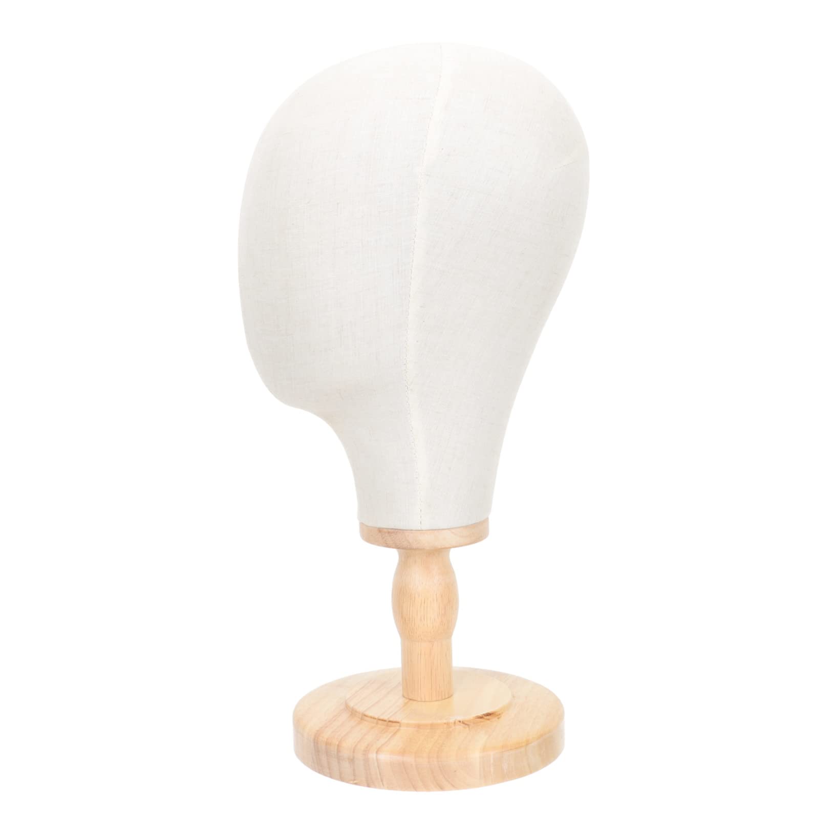 ULTECHNOVO Mannequin de Tête en Lin Support Postiche, Surface Lisse et Socle en Bois pour Usage Quotidien et Présentation de Bonnets et Lunettes