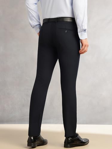 Image of Thomas Scott Men's Regular Fit Mid-Rise Solid Formal Performance Trouser | Flexi-Waist & 4-Way Stretch | 4 Pockets | Button Closure