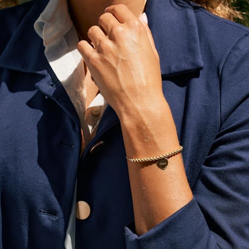 Women's Engravable Gold Heart Tag Bolo Bracelet, 9" Long Adjustable Bracelet - Personalized Gold Heart Shaped Charm Bracelet - Custom Engraved Bracelet for Her - Gift for Girlfriend - Birthday Gift -4