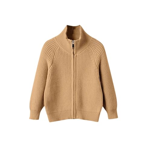 Toddler Kids Cotton Sweater Boys Girls Full Zip Up Cable Ribbed Knit Mock Neck Outerwear Casual Preppy Long Sleeve Tops4