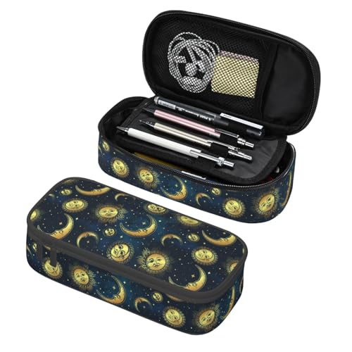 Image of Gold Moon Sun Star Pencil Case Organizer Big Capacity Pencil Pouch Stationery With Zipper School Supplies Pencil Bag For Girls Boys Office