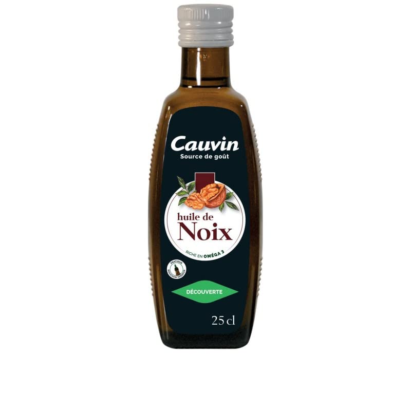 CAUVIN - Huile de Noix 25cl pressée à froid pour une saveur intense - Idéale pour sublimer vos plats - 100% naturelle et pure - Flacon en verre de qualité sup - Lot De 4 - Vendu Par Lot
