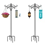 Keten Shepherds Hooks for Outdoor, 75” Double Bird Feeder Poles with 5 Prongs, Adjustable Outdoor Pl