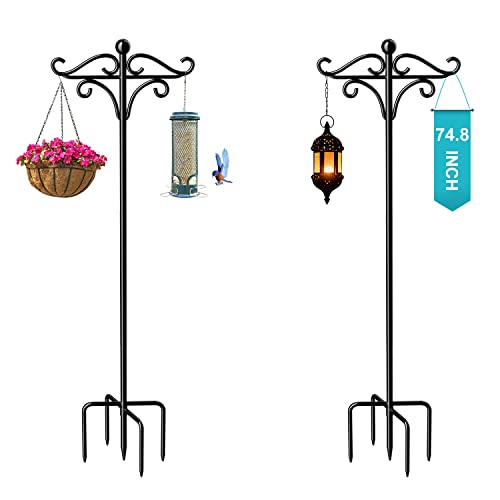 Keten Shepherds Hooks For Outdoor, 75” Double Bird Feeder Poles With 5 Prongs, Adjustable Outdoor Plant Hanger Hooks For Bird Feeder, Plant Baskets, Lanterns, Wedding Decor(2 Pack) #TOP13