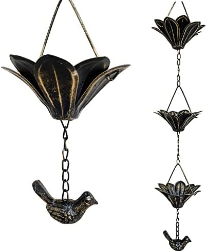 frymucz Decorative Rain Chains, 8-1/2 Feet Lotus Rain Chime, Functional and Decorative Replacement for Gutters and Downspouts - Vintage Copper