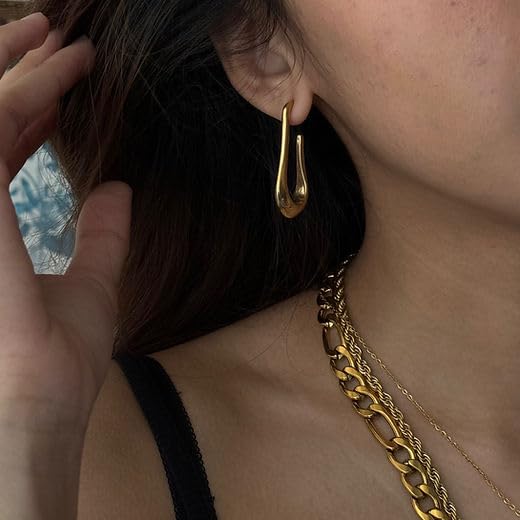 Image of OOPS MODERN Drop Dangle Earrings Set for Women and Girls | Celebrity Inspired Trendy Stylish Gold Plated Earrings Set Of 1