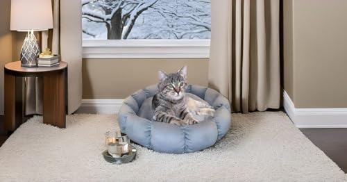 Image of Calming Dog & Cat Bed |Small Size Bed| Length 19 Inches, Width 19 Inches, Height 5 Inches | Extra Soft Fluffy Donut Cuddler | Cozy Plush Anti-Anxiety Cushion for Comfortable Sleep (Grey)